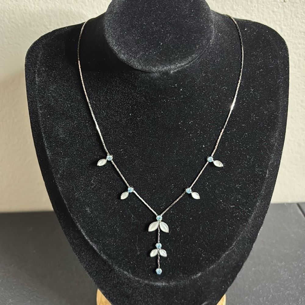 Lia Sophia LR Signed Moonstone & Baby Blue Rhinestone Y Necklace​​​